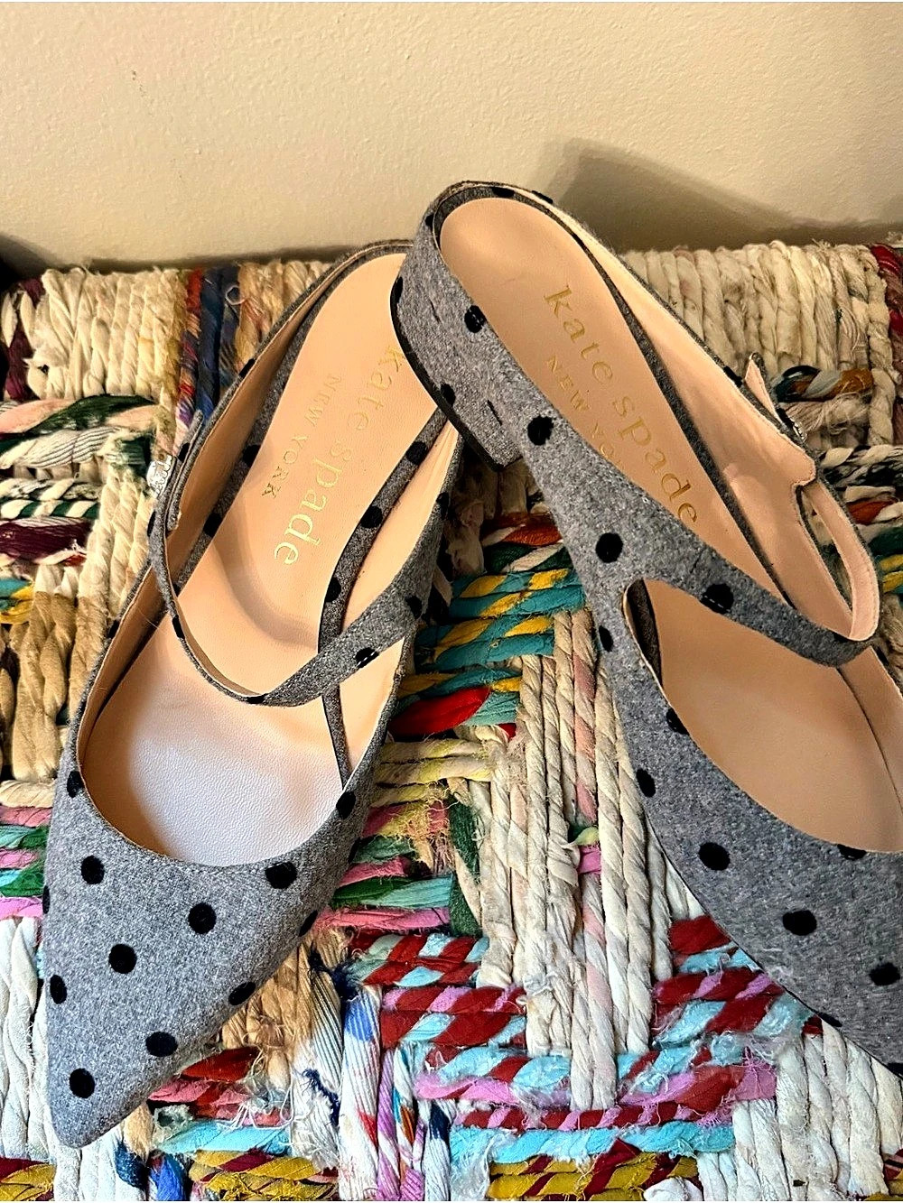 kate spade Women's Polka Dot Flats Gray & Black US 10B New